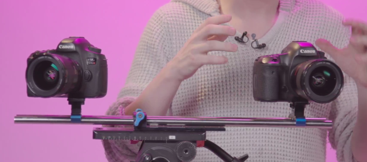 The side by side high resolution photo rig is used to double the horizontal resolution for large format screens and is great for timelapse video.