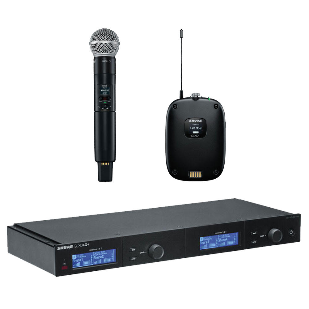 Shure SLXD4Q+ 4-Channel Wireless Package